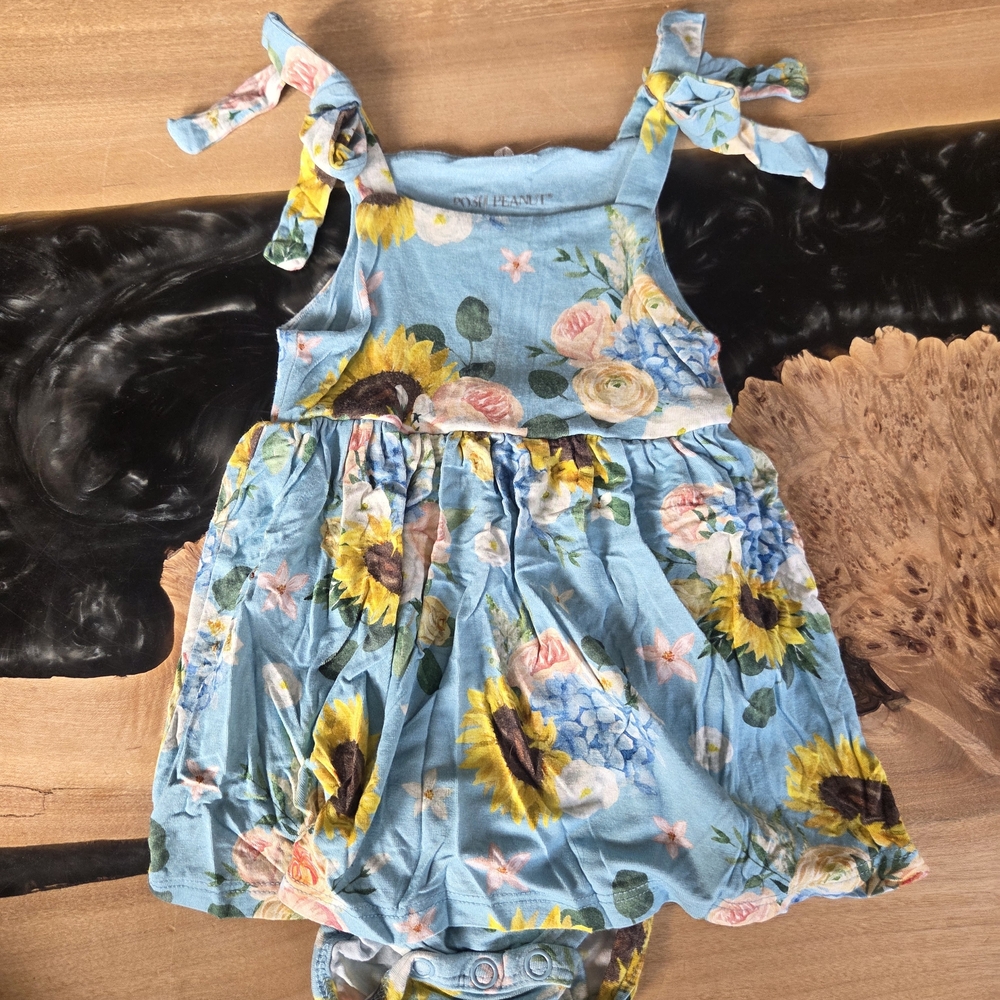 Posh Peanut Floral Baby Romper with Sunflower Print